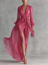 Rhea | Women's Chiffon V-Neck Tie Waist Maxi Dress