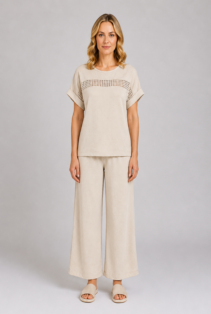 Women's Wide Leg Pant Co-Ord Set – Crochet Detail Top & Pants