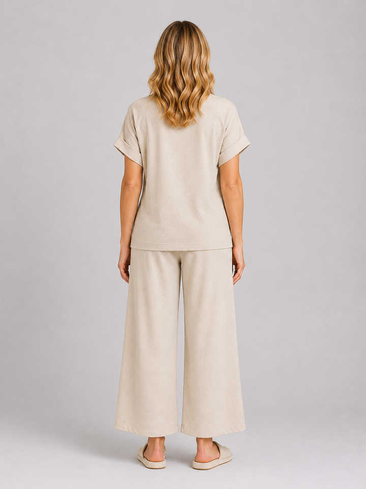Women's Wide Leg Pant Co-Ord Set – Crochet Detail Top & Pants