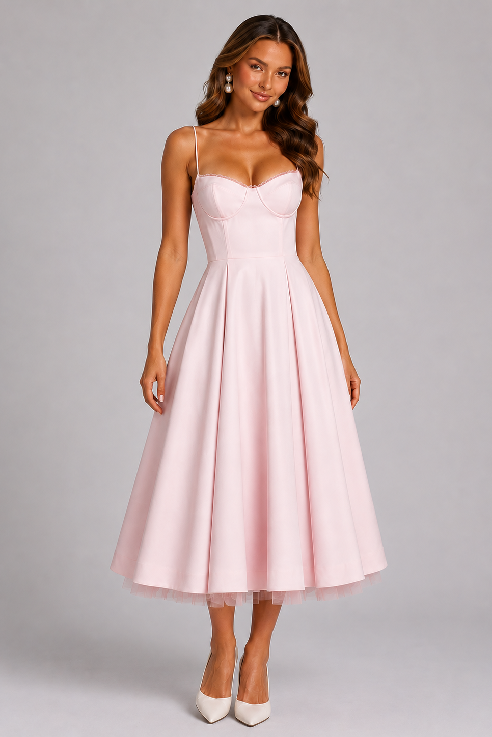 Tessa | Corset Spaghetti Strap Midi Wedding Guest Dress