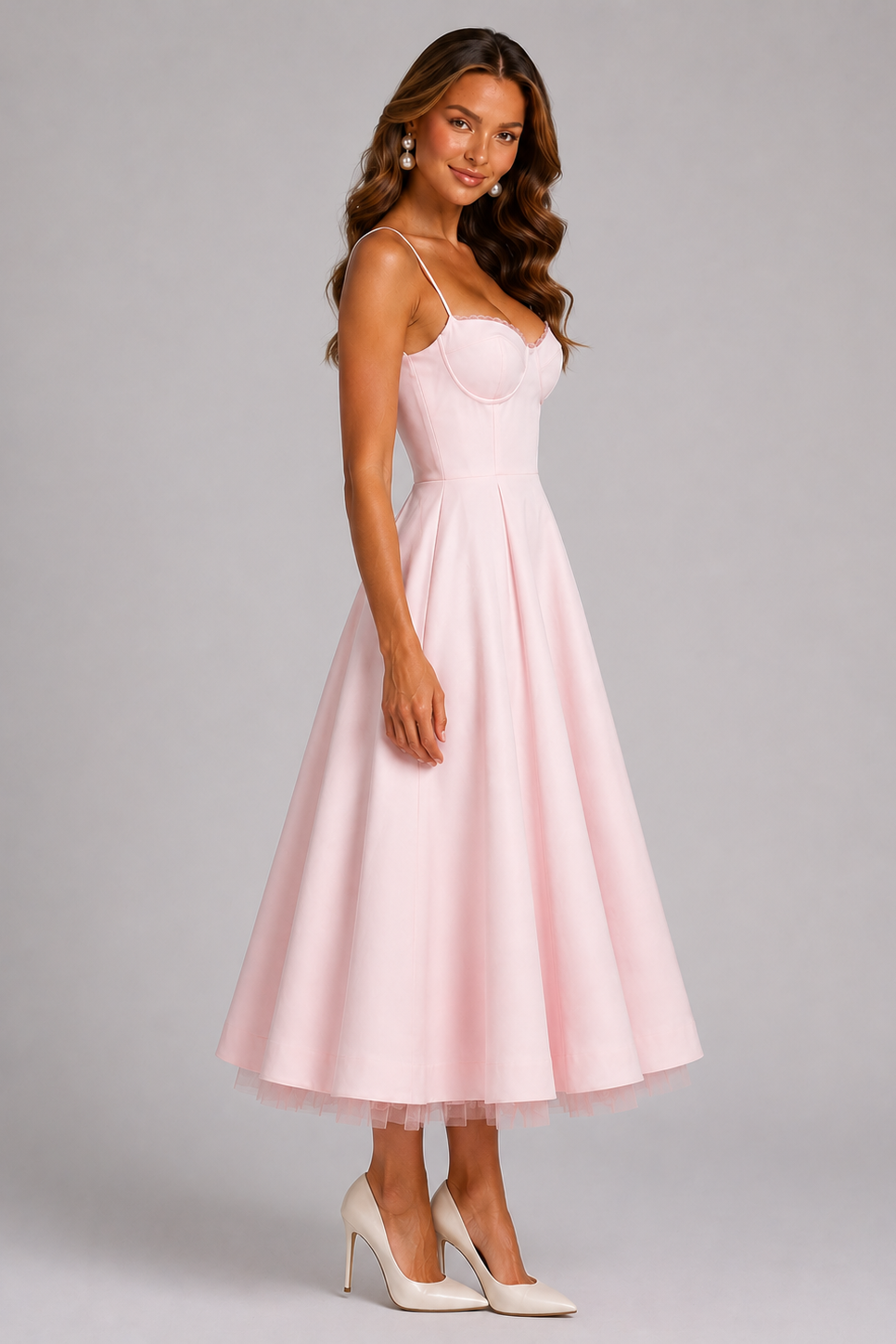 Tessa | Corset Spaghetti Strap Midi Wedding Guest Dress