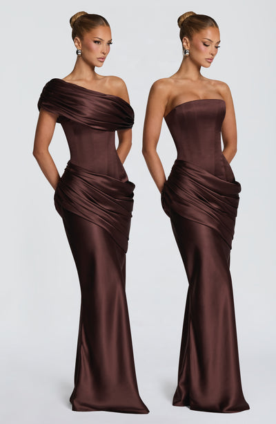 Lottie | Women's Evening Satin Corset Maxi Dress