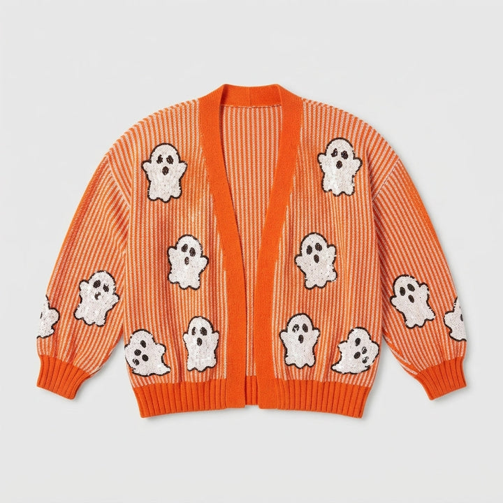 Women's Ghost Patch Long Sleeve Knit Halloween Cardigan