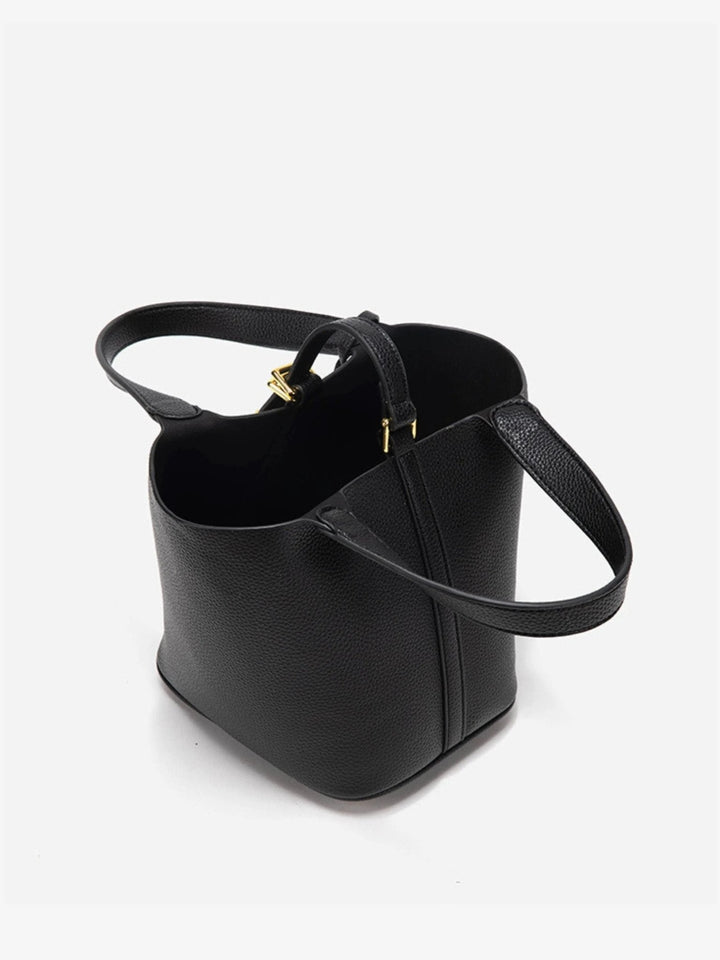 Women’s Leather Bucket Bag – Gold Details Classic Style