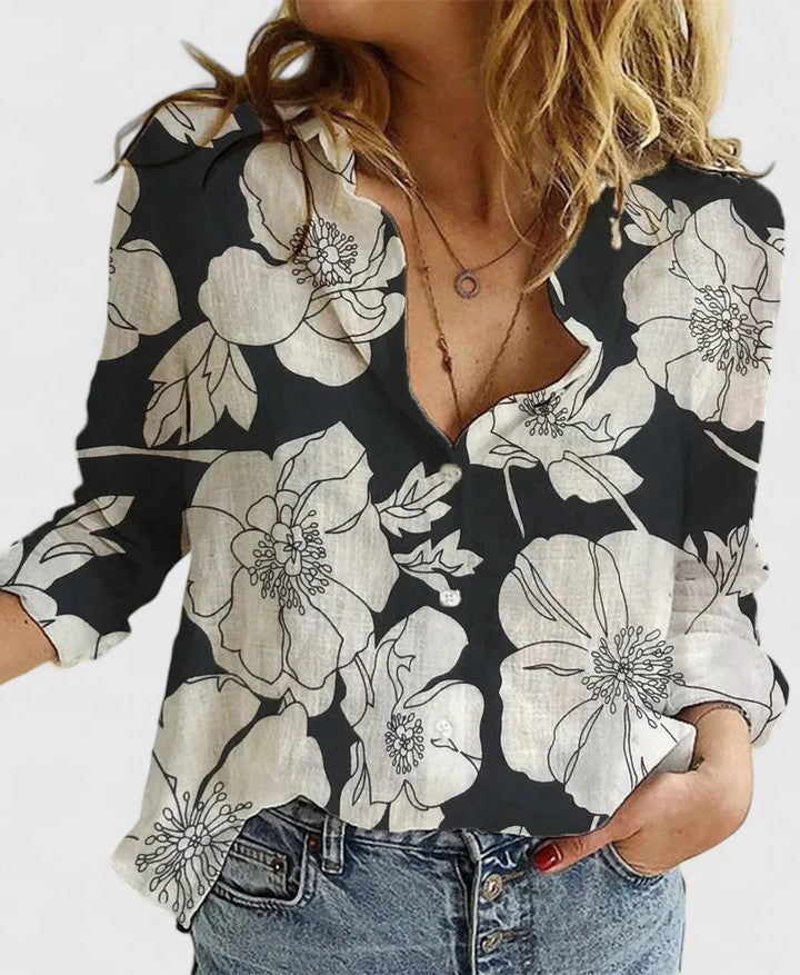 Sabine | Romantic Botanical V-Neck Floral Blouse