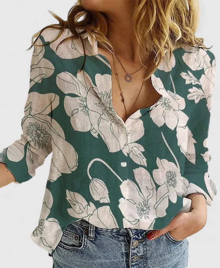 Sabine | Romantic Botanical V-Neck Floral Blouse