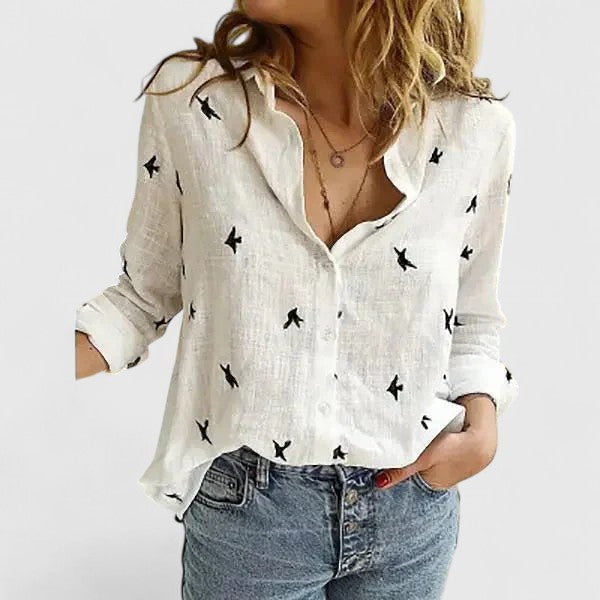 Sabine | Romantic Botanical V-Neck Floral Blouse