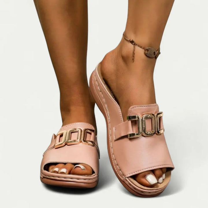 Comfortable Slip On Sandals for Women with Chain Detail