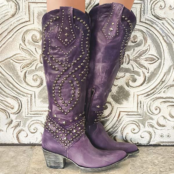 Rivet Knee High Boots for Women – Bold & Stylish Cowgirl Design