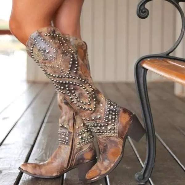 Rivet Knee High Boots for Women – Bold & Stylish Cowgirl Design