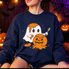 Women's Cute Ghost Print Fleece Halloween Sweatshirt