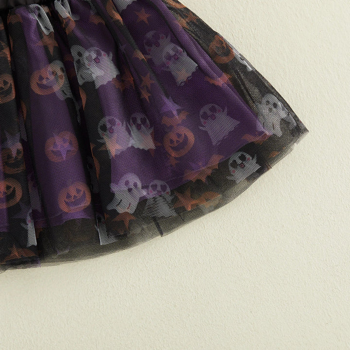 Toddler Girls Ghost Pumpkin Embroidery Outfit Set