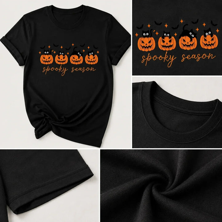 Women's Cute Halloween Cat & Pumpkin T-Shirt