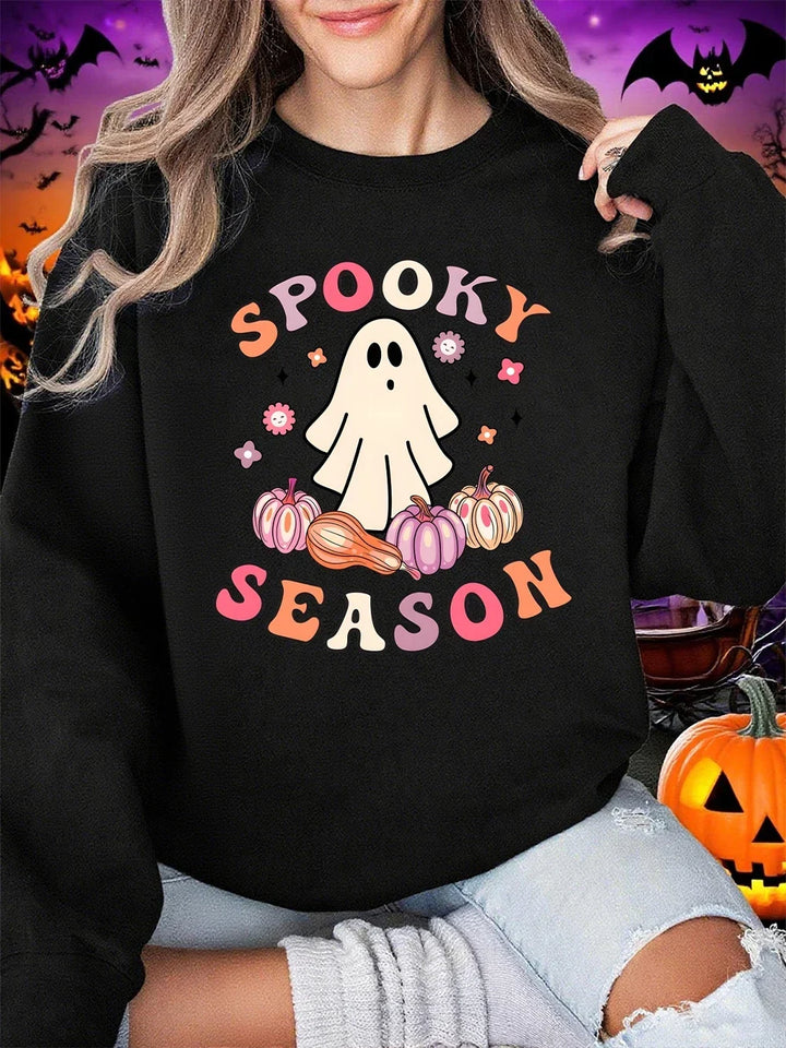 Spooky Season Ghost Print Fleece Halloween Sweatshirt