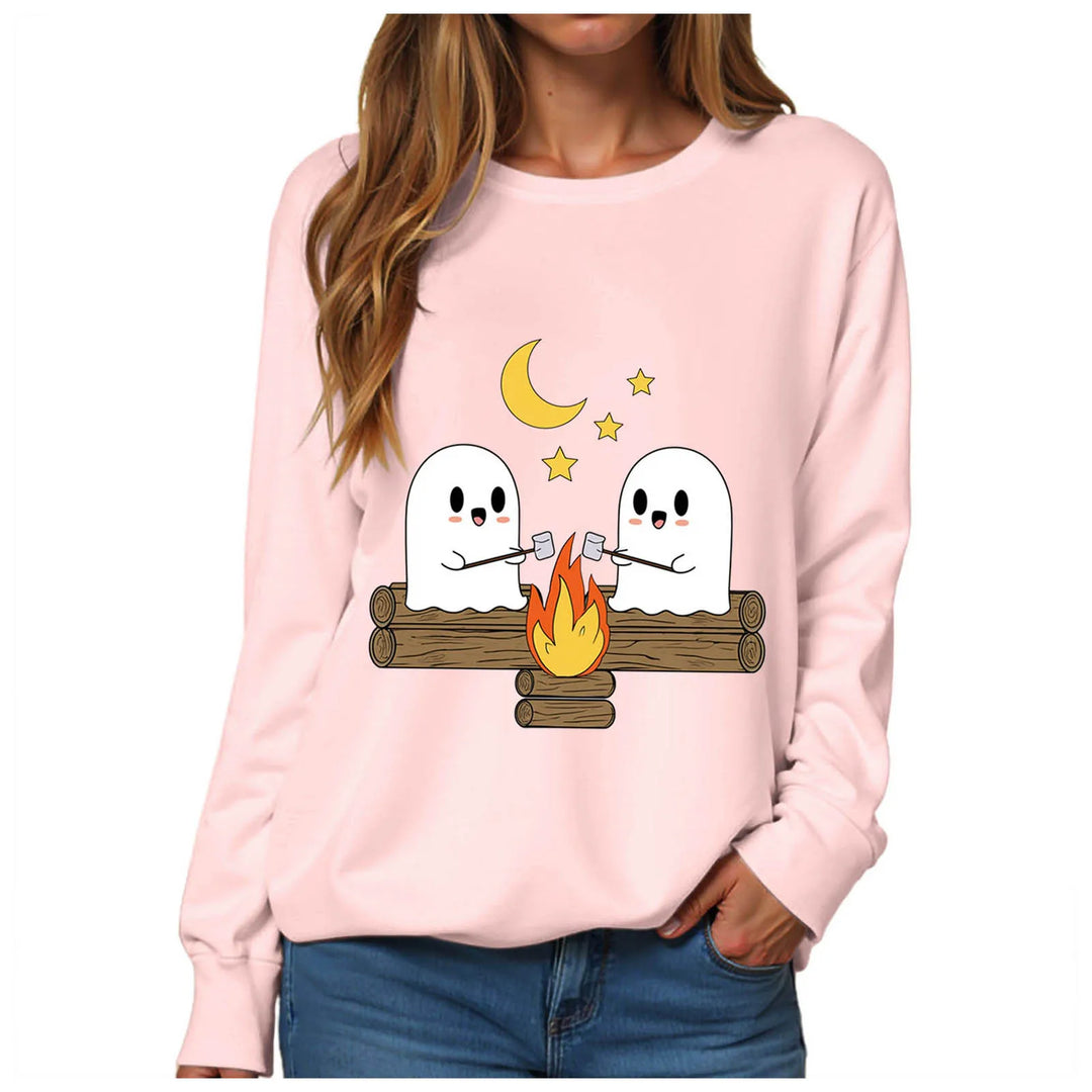Women's Halloween Print Funnel Neck Sweatshirt