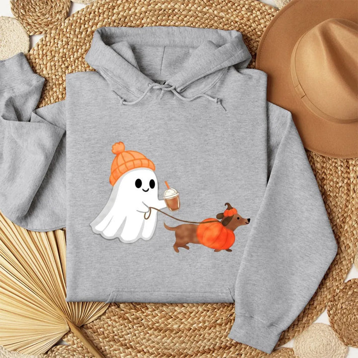 Ghost Walking Dachshund Halloween Hoodie Unisex