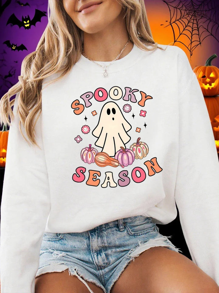 Spooky Season Ghost Print Fleece Halloween Sweatshirt