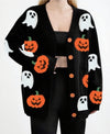 Women's Pumpkin Pattern Knitted Halloween Cardigan | Oversized Open-Front Fall Sweater