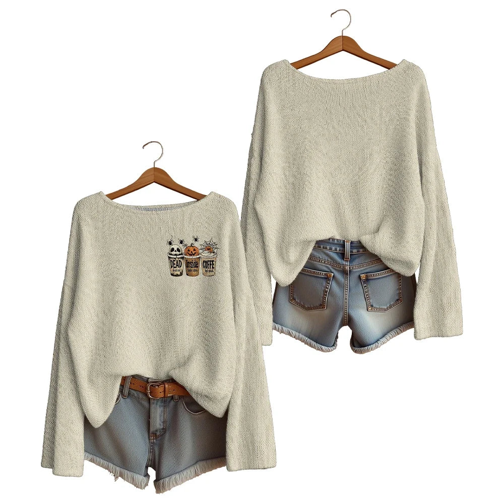 Women's Long-Sleeve Knit Halloween Streetwear Pullover Sweater & Festival Merch