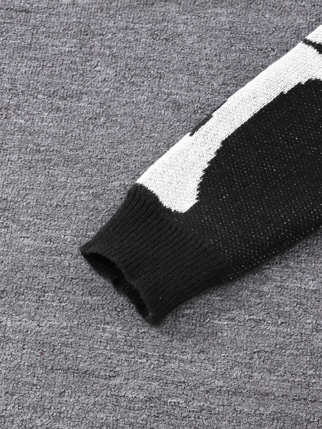 Spooky Skeleton Jacquard Colorblock Halloween Men's Knit Sweater | Crewneck Fall Pullover