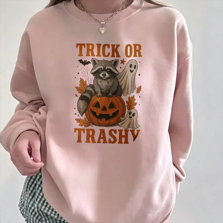 Spooky Raccoon Ghost Pumpkin Sweatshirt - Trick or Trashy Halloween Pullover