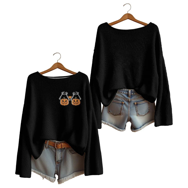 Women's Long-Sleeve Knit Halloween Streetwear Pullover Sweater & Festival Merch