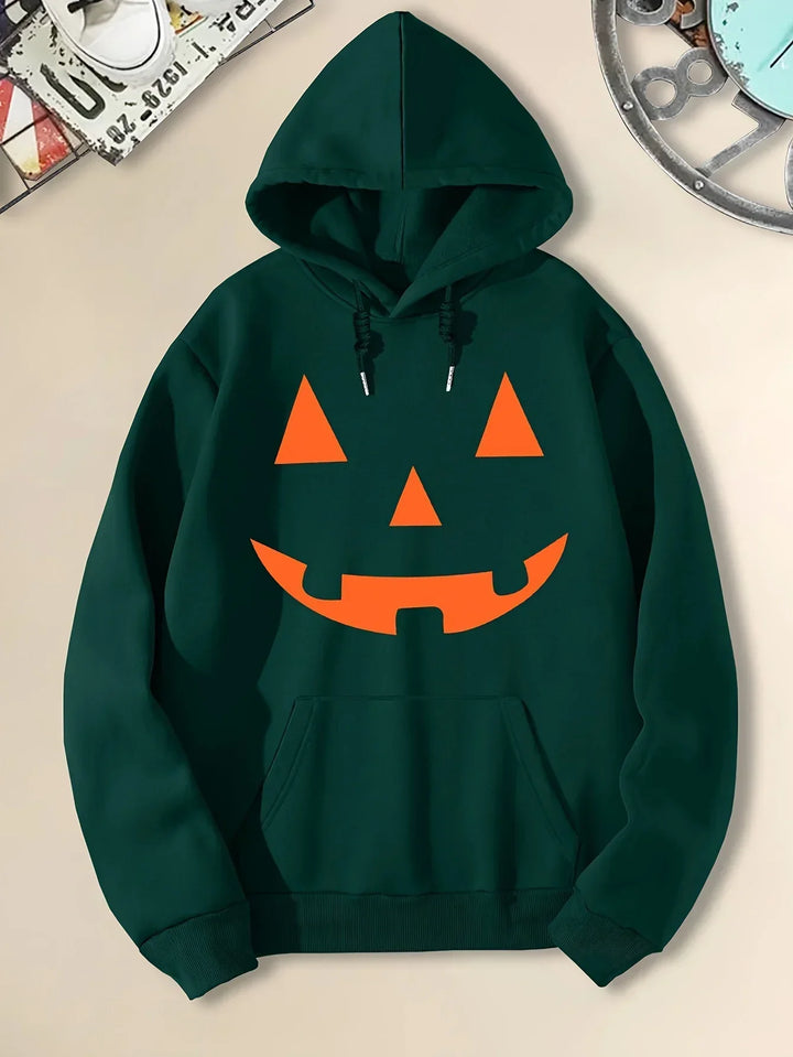 Retro Jack-o'-Lantern Halloween Fleece Hoodie | Unisex Cute Pumpkin Graphic Pullover Sweatshirt