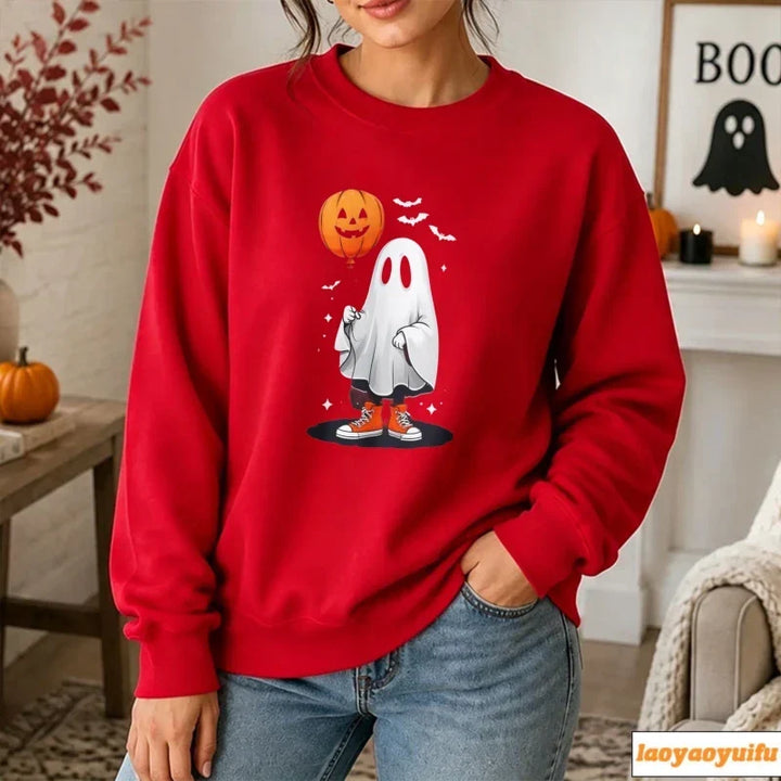 Ghost with Pumpkin Balloon Halloween Sweatshirt