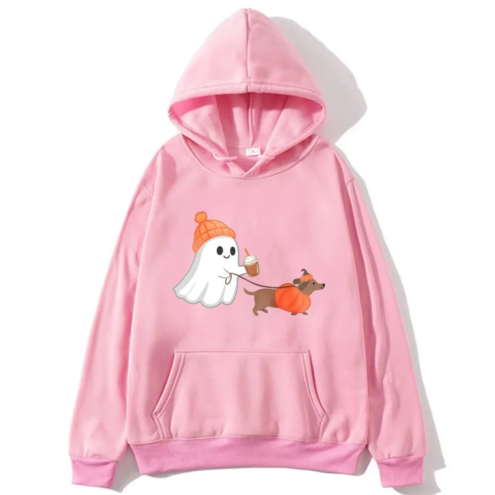 Ghost Walking Dachshund Halloween Hoodie Unisex