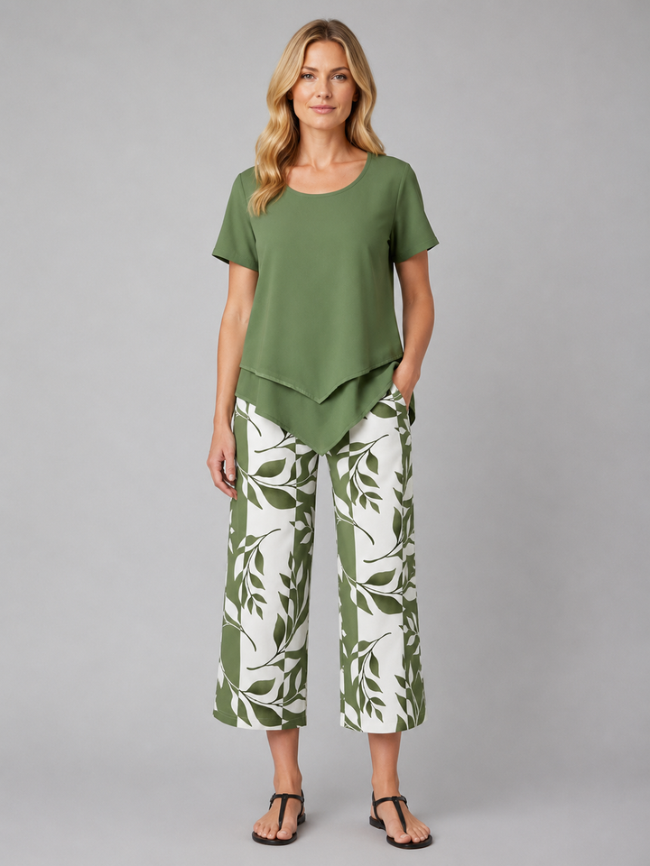 Women's Relaxed Two-Piece Set – Layered Top & Wide Leg Pants
