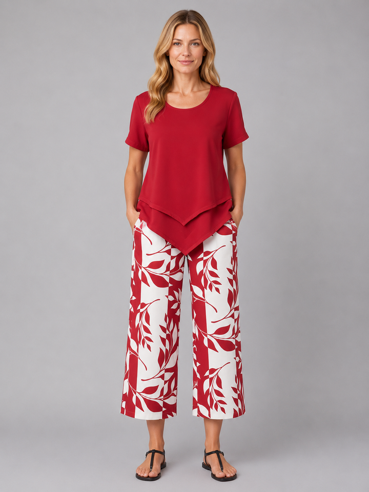 Women's Relaxed Two-Piece Set – Layered Top & Wide Leg Pants