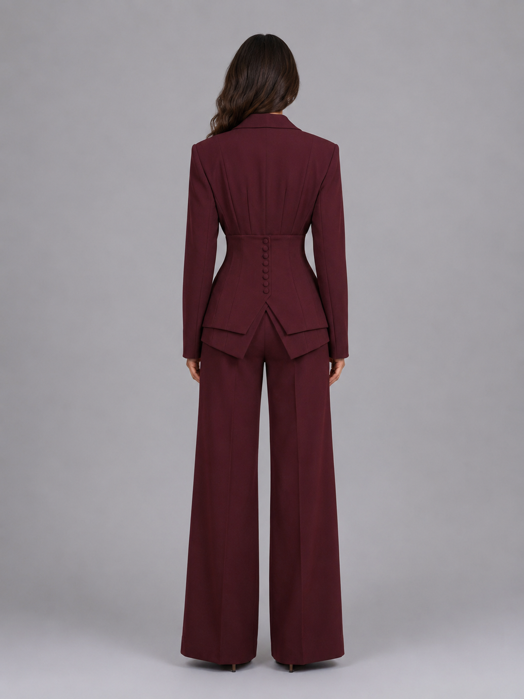 Women’s Tailored Two-Piece Suit – Cinched Waist & Wide-Leg Pants