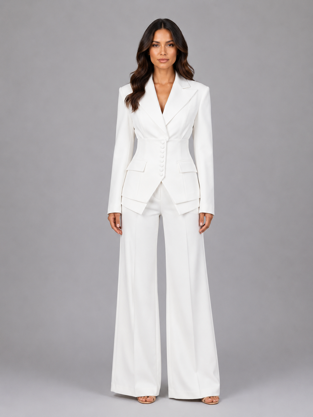 Women’s Tailored Two-Piece Suit – Cinched Waist & Wide-Leg Pants