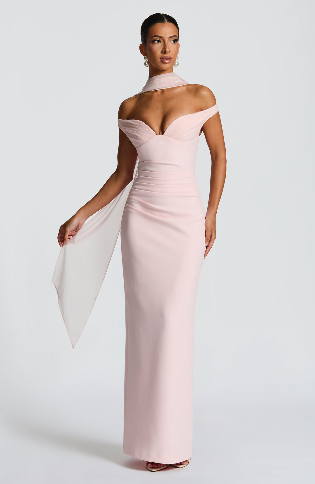 Clementine | Women's Elegant Crepe Bardot Maxi Dress