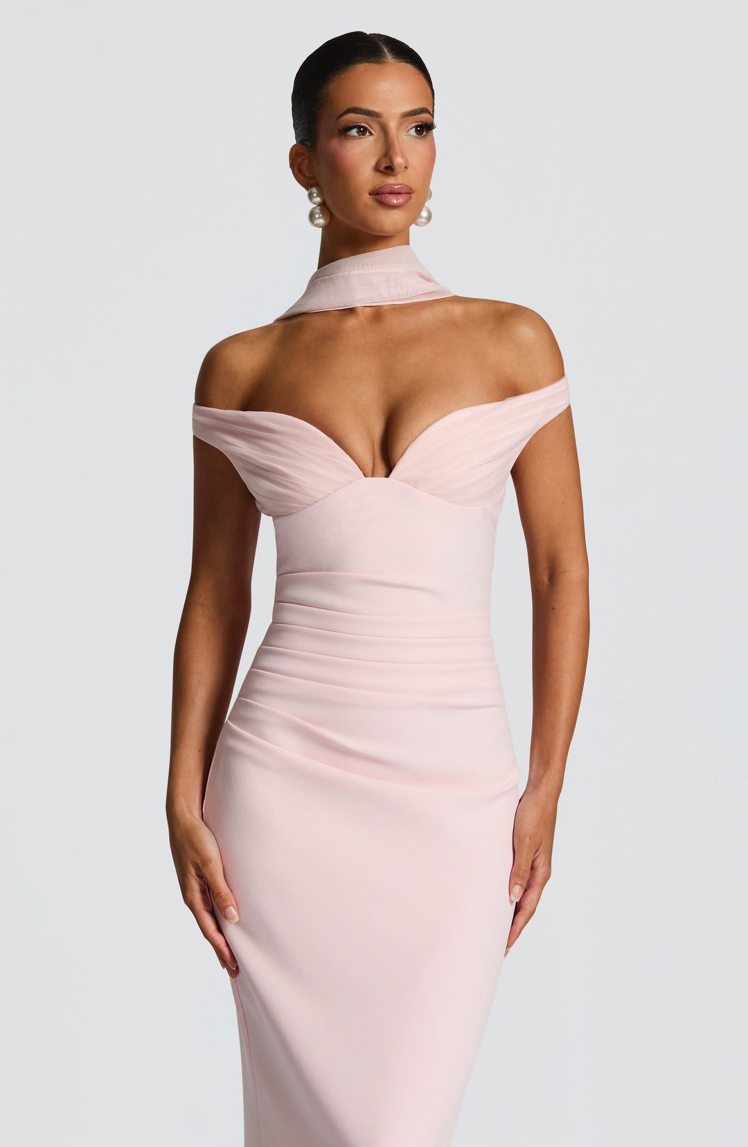 Clementine | Women's Elegant Crepe Bardot Maxi Dress