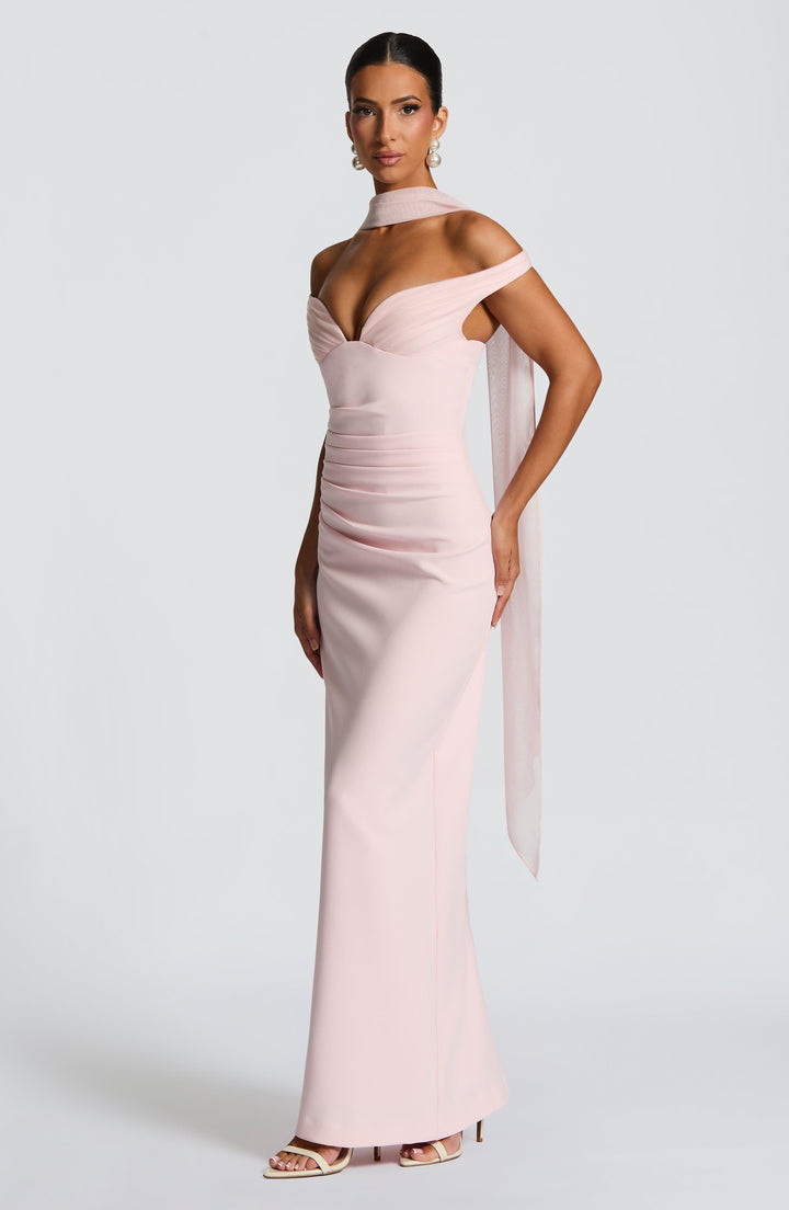Clementine | Women's Elegant Crepe Bardot Maxi Dress