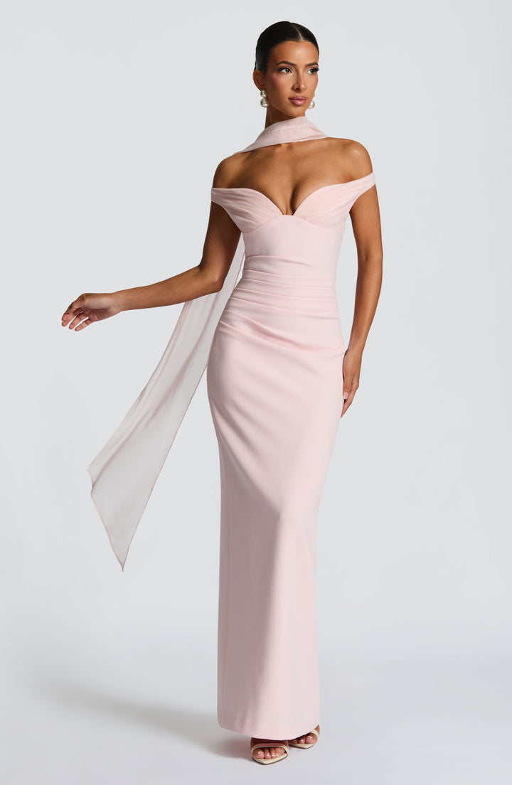Clementine | Women's Elegant Crepe Bardot Maxi Dress