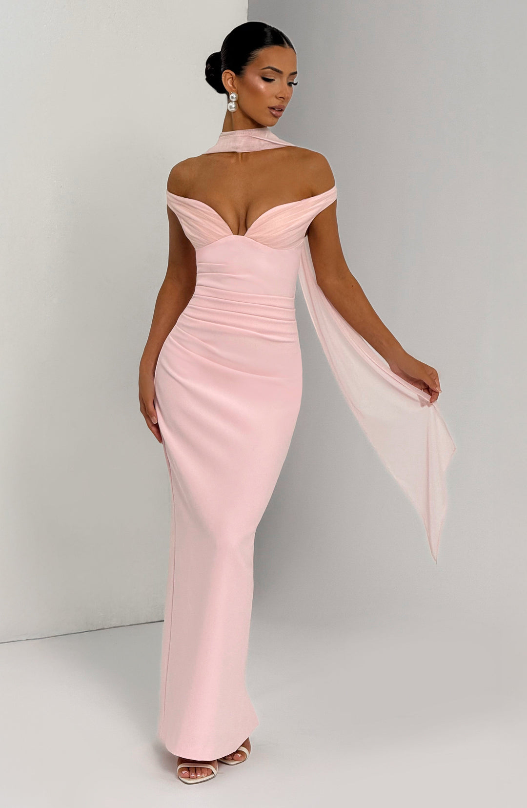 Clementine | Women's Elegant Crepe Bardot Maxi Dress