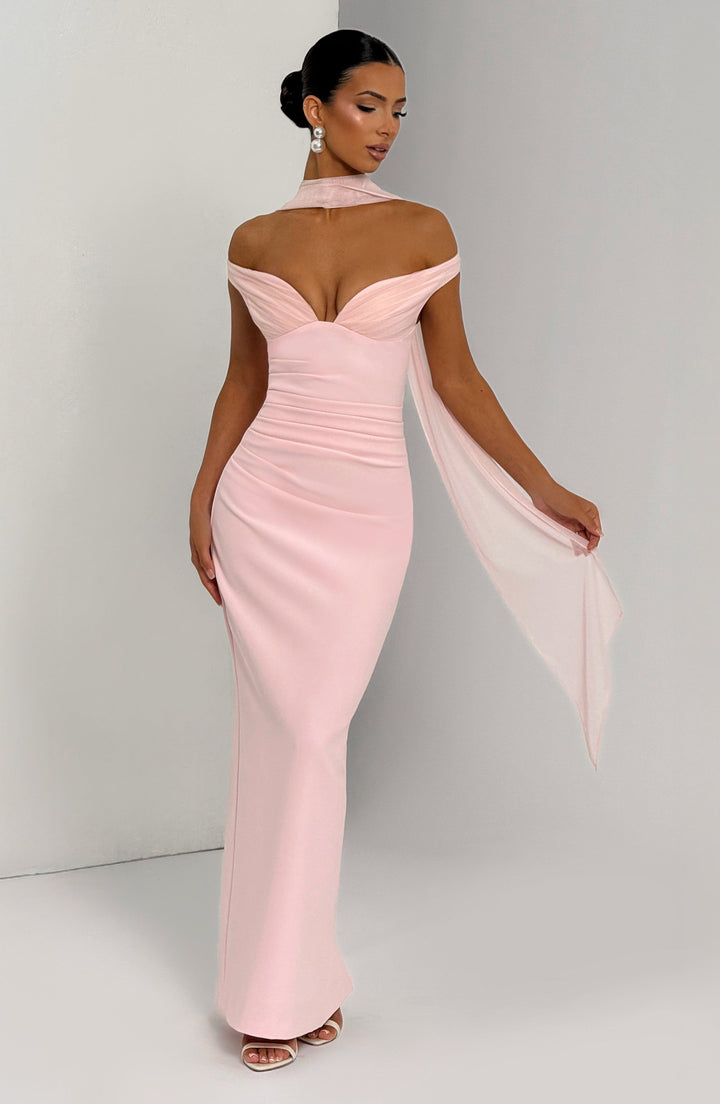 Clementine | Women's Elegant Crepe Bardot Maxi Dress