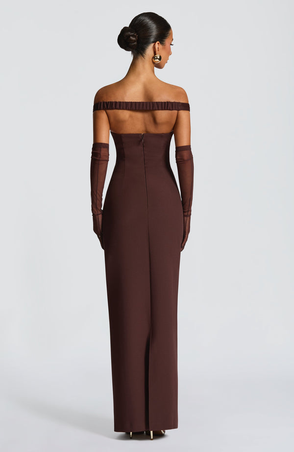 Clementine | Women's Elegant Crepe Bardot Maxi Dress