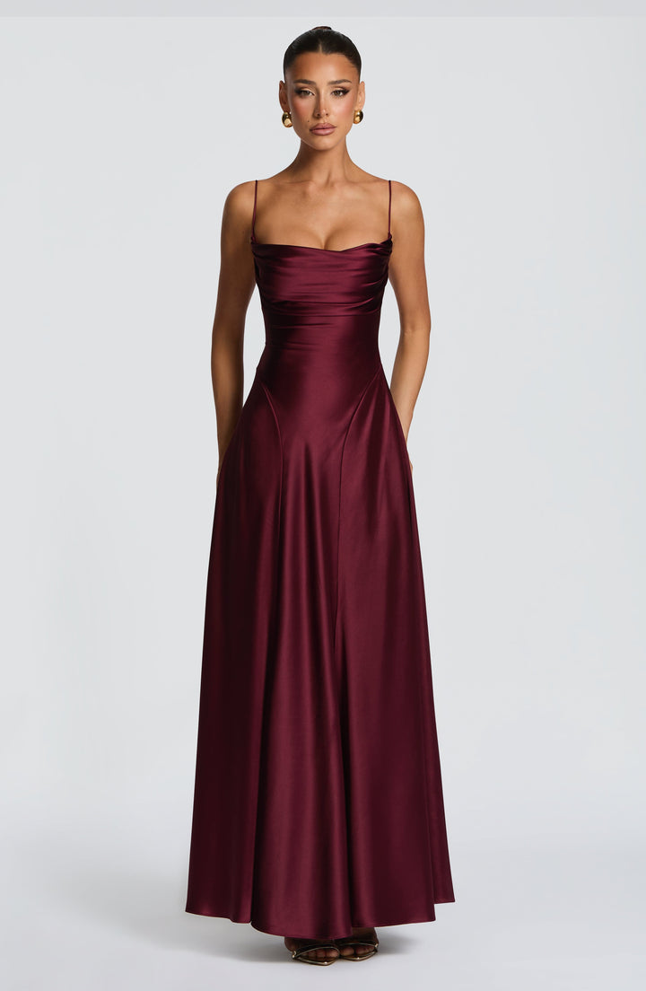 Lorna | Women's Satin Cowl Neck Maxi Dress