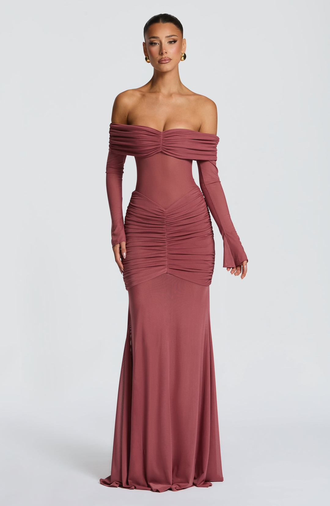 Juno | Women's Mesh Bardot Maxi Dress