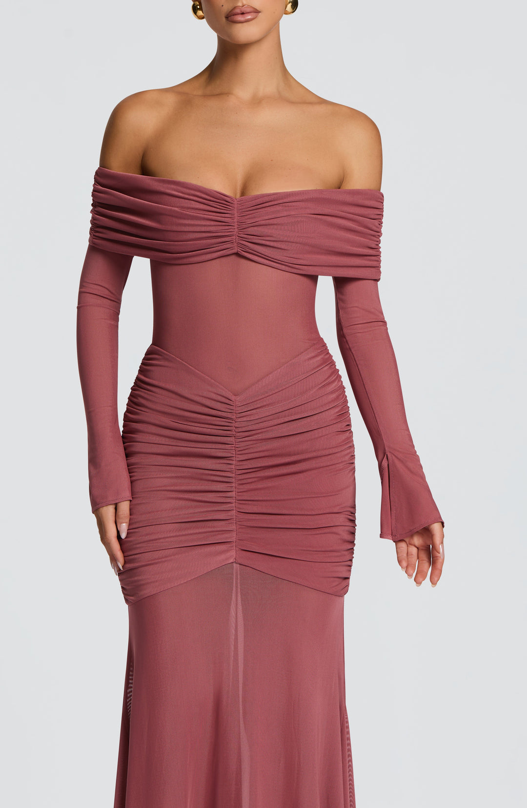 Juno | Women's Mesh Bardot Maxi Dress