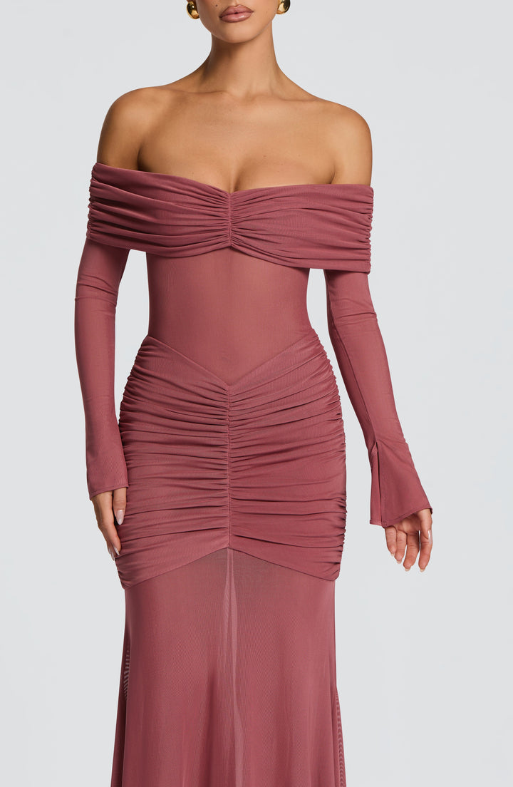 Juno | Women's Mesh Bardot Maxi Dress