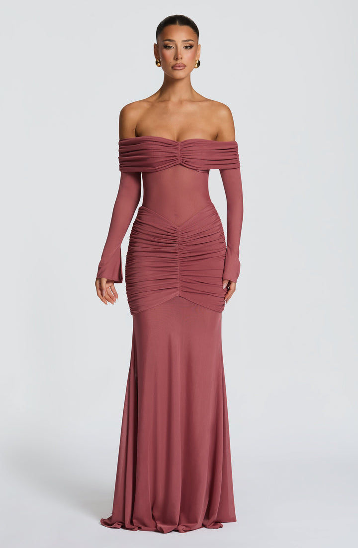 Juno | Women's Mesh Bardot Maxi Dress