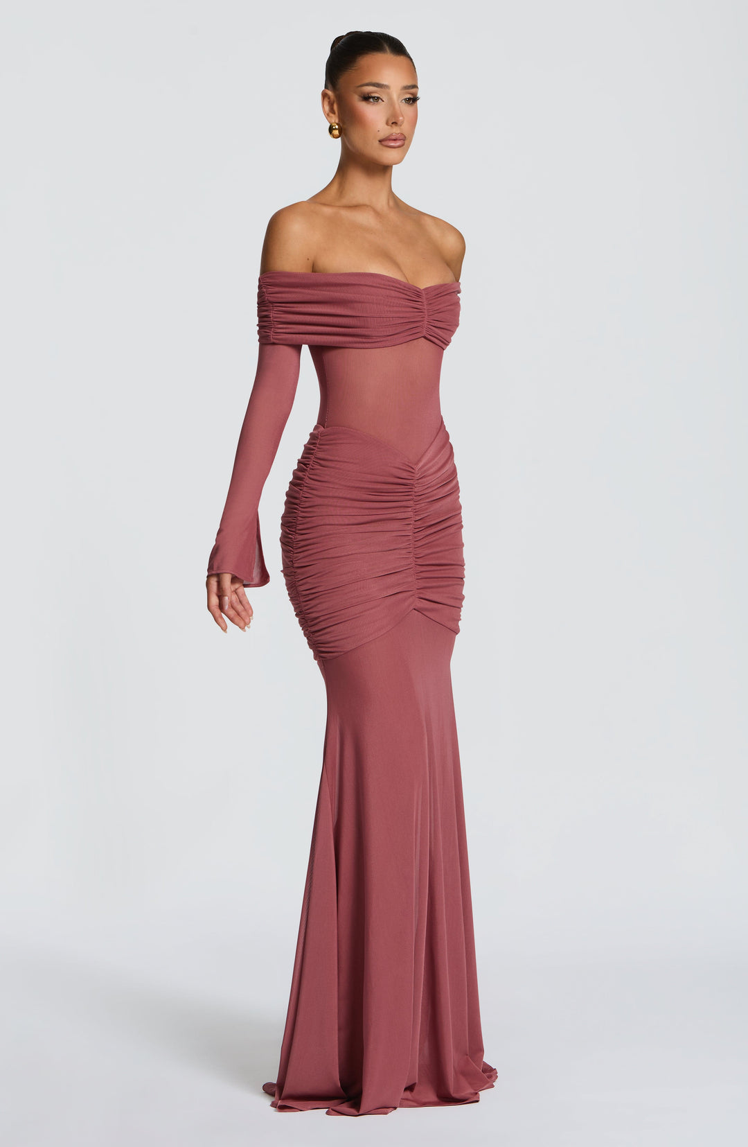 Juno | Women's Mesh Bardot Maxi Dress