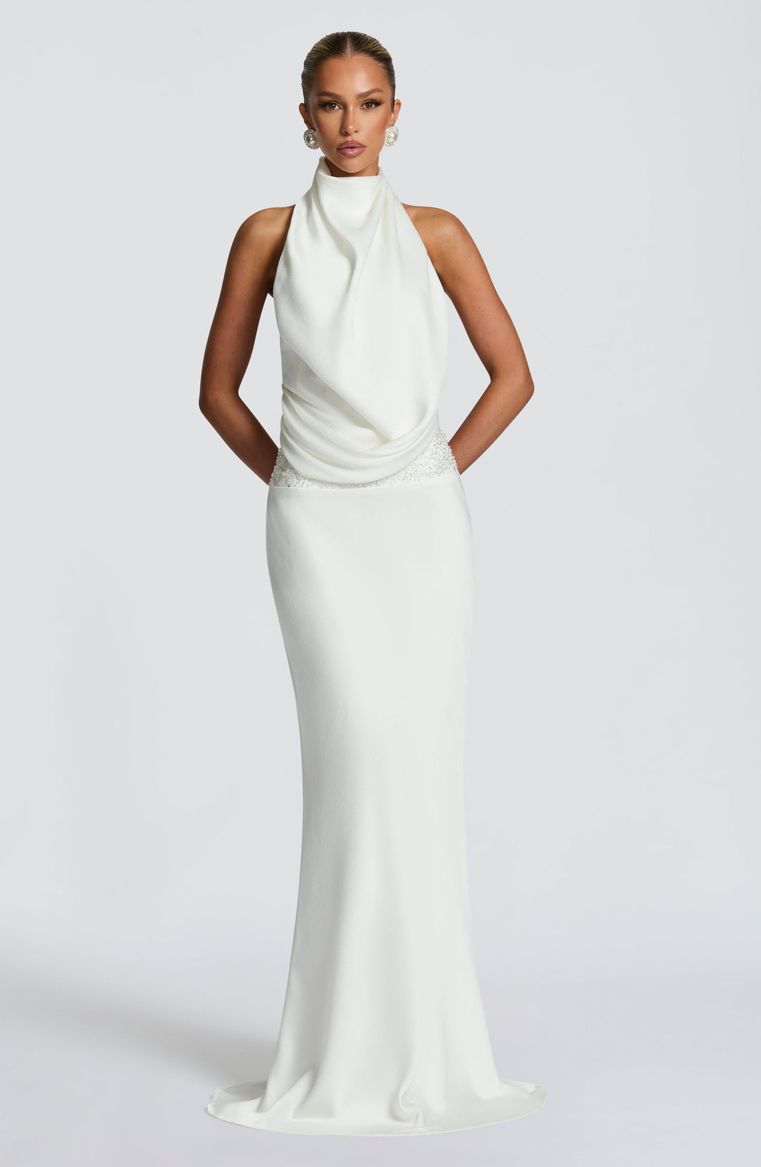 Kendra | Women's Satin Cowl Neck Maxi Dress