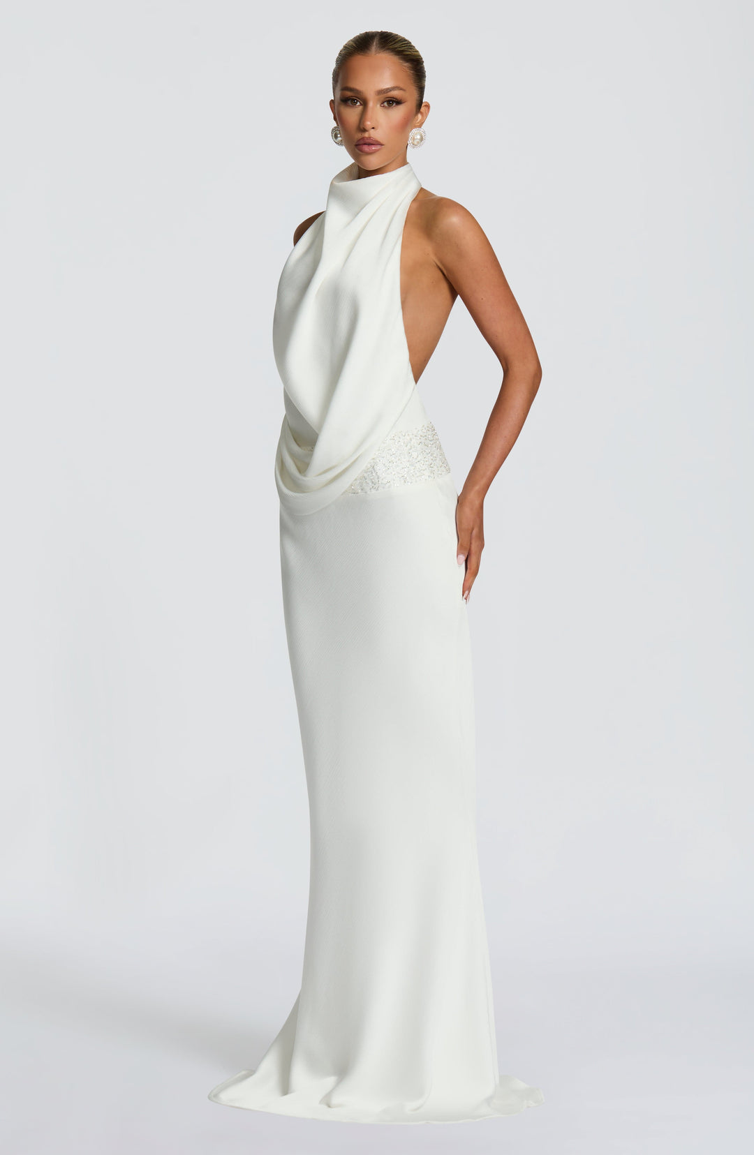 Kendra | Women's Satin Cowl Neck Maxi Dress