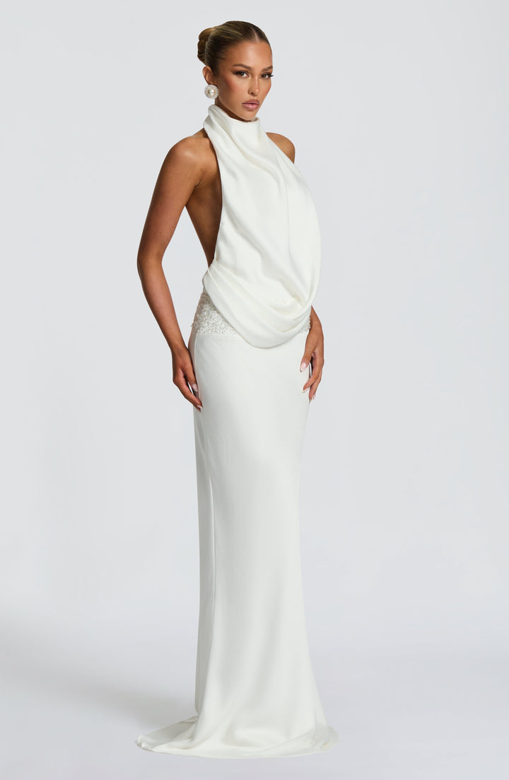 Kendra | Women's Satin Cowl Neck Maxi Dress