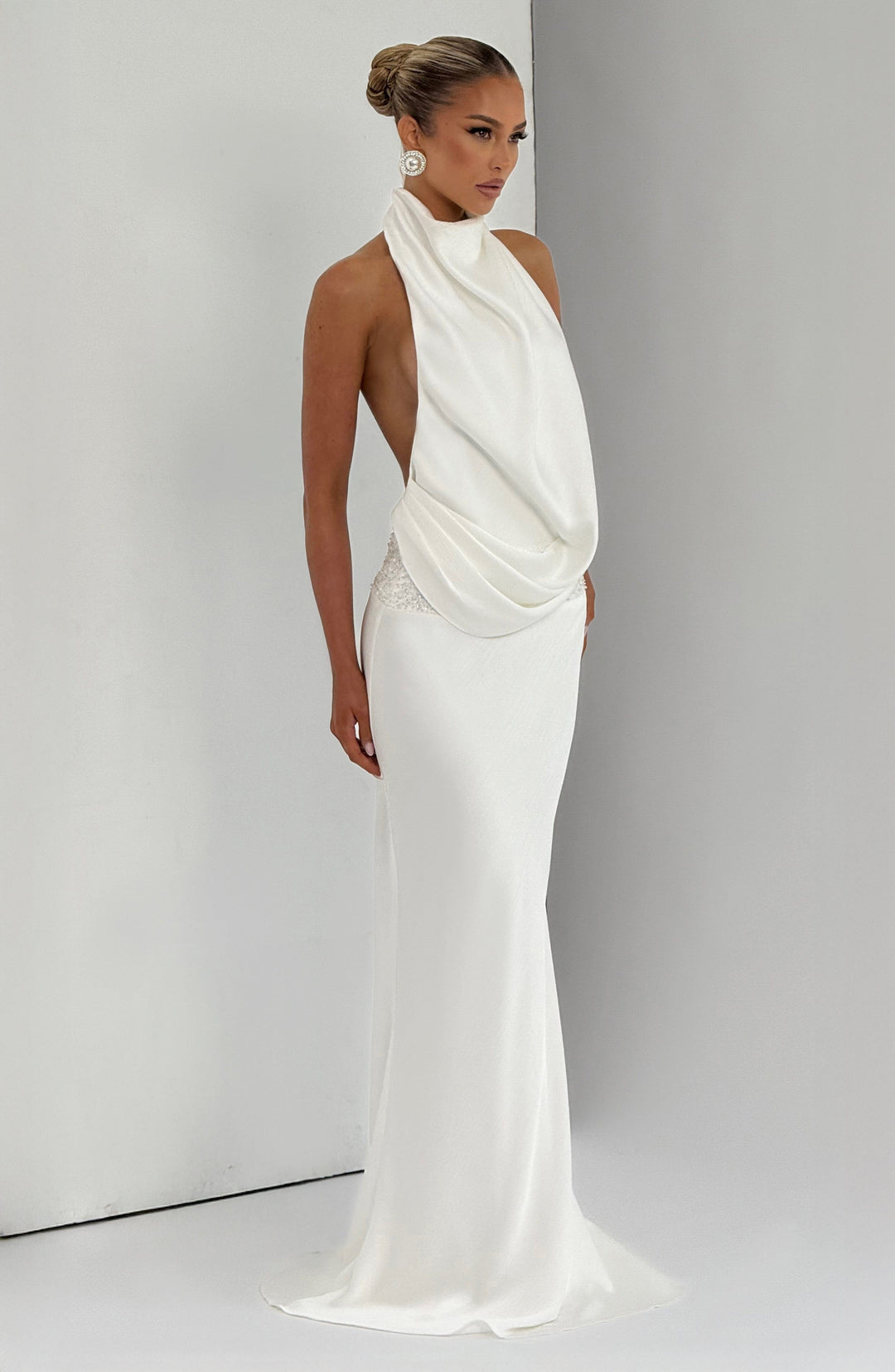 Kendra | Women's Satin Cowl Neck Maxi Dress